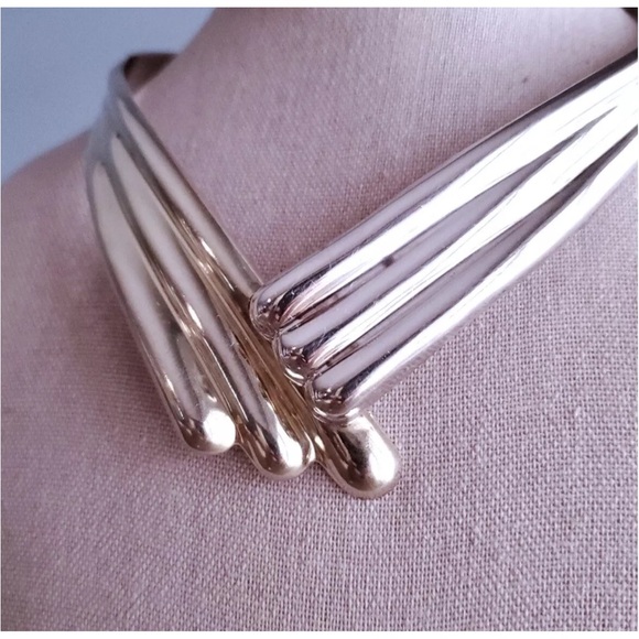 Taxco Mexico Sterling Silver Torc Necklace V Shaped Choker Collar 15-inch 76g - Picture 9 of 15